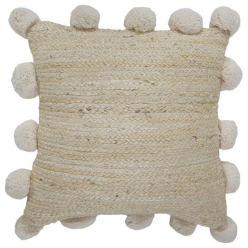 Ox Bay Handwoven Tan Solid Organic Jute Pillow Cover, 20"x20"