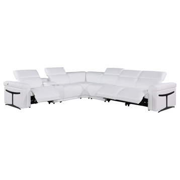 Giovanni 7-Piece 3-Power Reclining Italian Leather Sectional, White