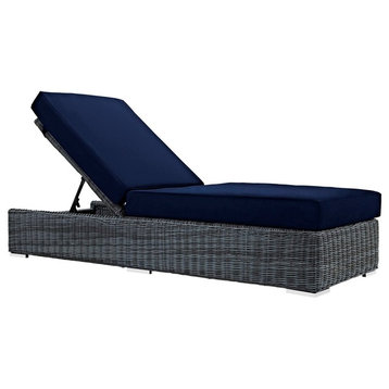 Modern Contemporary Outdoor Patio Chaise Lounge Chair Lounge, Navy Blue, Rattan