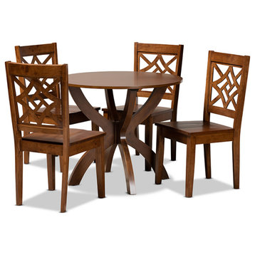 McCraven Modern Contemporary Wood 5-Piece Dining Set, Walnut Brown