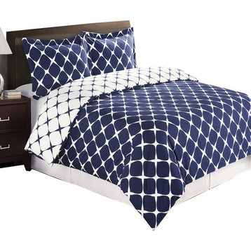Bloomingdale 100% Cotton 8PC Bedding Set, Navy and White, California King