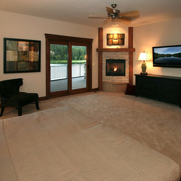 Bedroom with scenic views and private firepace