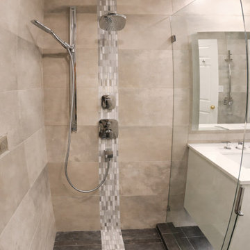 Custom Walk-In Shower with Rainfall Head & Mosaic Feature Strip
