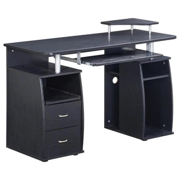 Modern Desk, Floating Top With Raised Corner Shelf & Keyboard Tray, Espresso