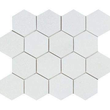 Greek Thassos Marble Hexagon Mosaic, 3 X 3 Polished
