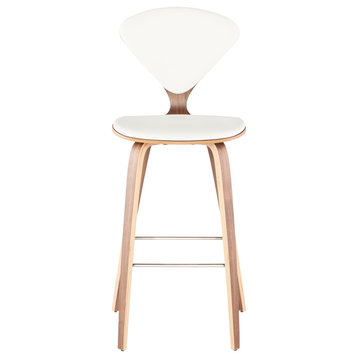 Satine Bar Stool, White Leather, Stainless Steel