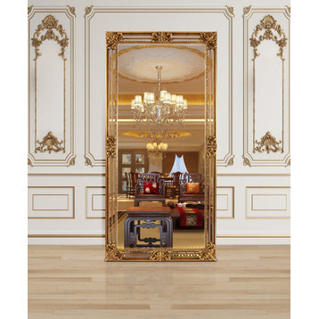 Infinity Rectangular Gold-Framed Mirror with Intricate Carvings