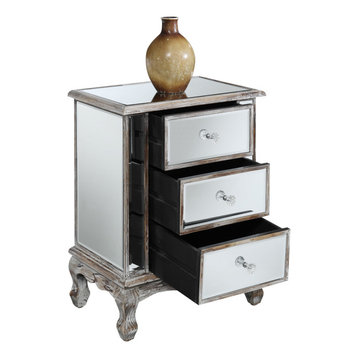 Convenience Concepts Gold Coast Vineyard Mirrored 3 Drawer End Table U12-113
