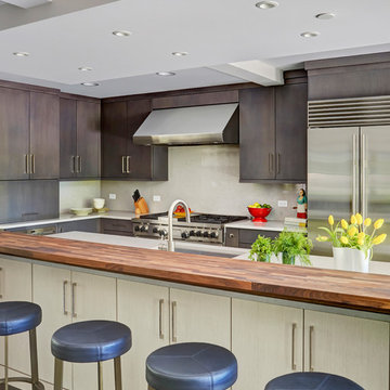 Soffit Over Kitchen Island Topped in Black Walnut
