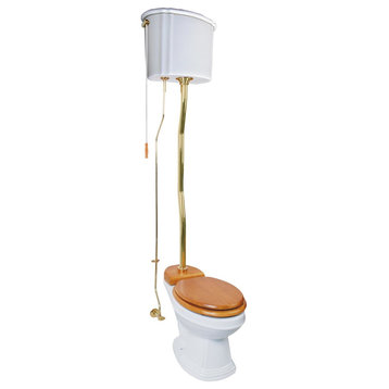 White Ceramic High Tank Pull Chain Toilet Elongated Bowl