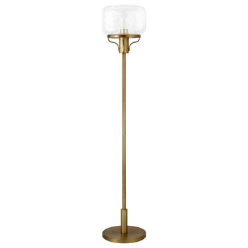 Tatum Globe & Stem Floor Lamp with Glass Shade in Brushed Brass/Seeded