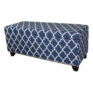 ORE International 18" Storage Bench With Blue Moroccan Stripes Decor HB4670
