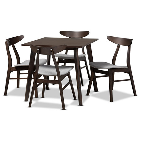 Britte Modern-Light Gray Fabric Dark Oak Brown 5-Piece Wood Dining Set