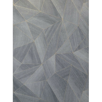 Grayish blue gold Geometric faux wood Textured wallpaper, 21 Inc X 33 Ft Roll