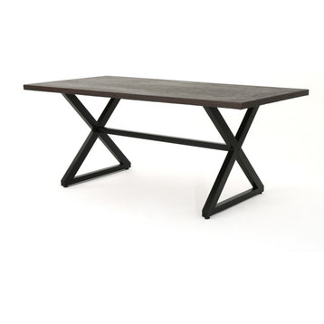GDF Studio Rosarito Outdoor Aluminum Dining Table With Black Steel Frame, Brown