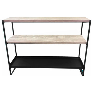 Pangea Home Vila 3-Tier Modern Wood Veneer/Metal Shelf in Black