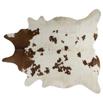72" X 84" White And Brown Cowhide  Rug