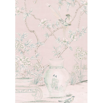 Chinoiserie Wall Mural Porcelains, Rose, Large