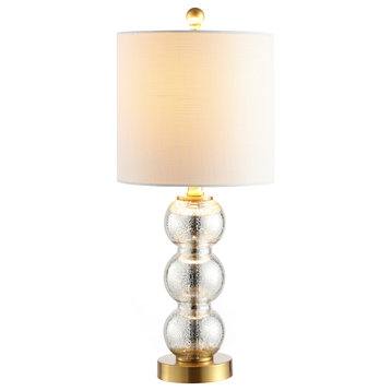 February 21" Glass, Metal LED Table Lamp, Mercury Glass/Brass Gold
