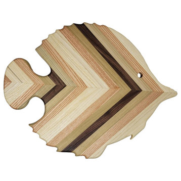 Large Wood Fish Serving Board USA Made 18x14 Angel Tropical Coastal Maple Cherry