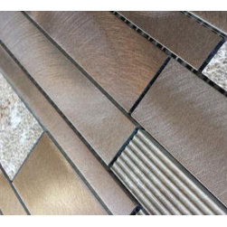 Brushed Aluminum & Textured Limestone. Mosaic Backsplash - Kitchen Countertops