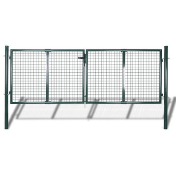 vidaXL Fence Gate Metal Fence Post Patio Garden Gate Steel 120.5"x59.1" Green