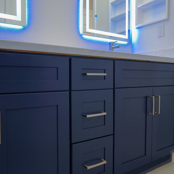 Modern Navy Blue Bathroom Vanity with LED Backlit Mirrors