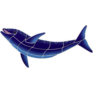Up Swimming Dolphin Ceramic Swimming Pool Mosaic 36"x16", Blue