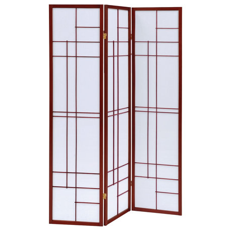3 Panel Folding Floor Screen, White and Cherry