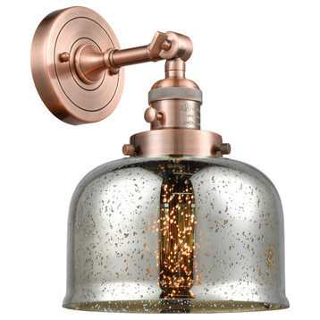Large Bell 1-Light LED Sconce, Antique Copper, Glass: Silver Mercury
