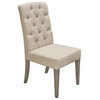 Set of 2 Napa Tufted Dining Side Chairs, Sand Linen Fabric, Wood Legs