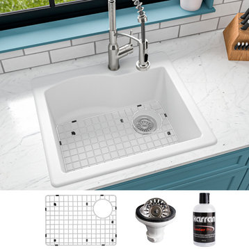 Karran Drop-In Quartz 25" 1-Hole Single Bowl Kitchen Sink Kit, White