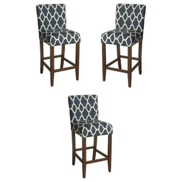 Home Square 44" Traditional Wood and Fabric Barstool in Navy Blue - Set of 3