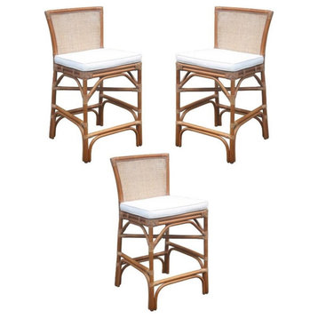 Home Square 25.5" Rattan Counter Stool in Canary Brown - Set of 3