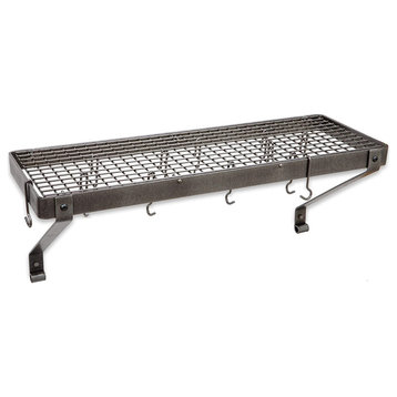 Industrial Wall Mounted Rack, Hammered Steel Frame and Hooks for Extra Storage