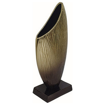 15" Decorative Vase, Aluminum, Vertical Ribbing, Gold and Jet Black