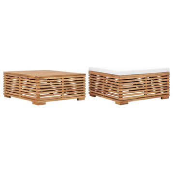 Vidaxl Garden Table And Footrest Set & Cream Cushion Solid Teak Wood