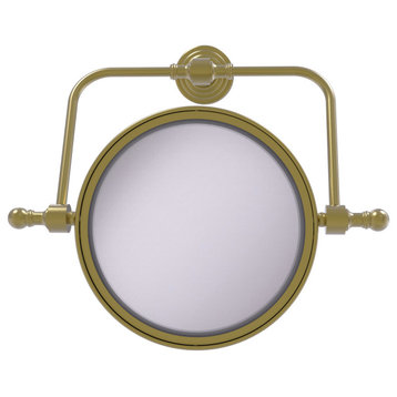 Retro Wave Wall-Mount Makeup Mirror, 8" Dia, 4X Magnification, Satin Brass