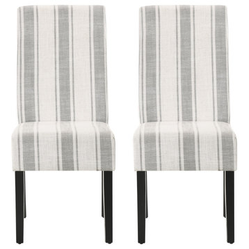 Percival Upholstered Dining Chairs, Set of 2, Gray Line and Espresso, 100% Polyester