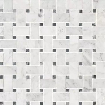 Carrara White Blanco Pattern Honed Marble Mosaic, 10 Sheets