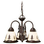 Vaxcel - Vaxcel - Yosemite 3-Light Convertible Light Kit in Rustic and Shaded Style 10.5 - Collection: Yosemite, Material: Steel, Finish Color: Burnished Bronze, Width: 9", Height: 12.5", Lamping Type: LED, Number Of Bulbs: 3, Wattage: 4 Watts, Cri: 90, Color Temperature: 2700 Kelvin, Lumens: 350, Dimmable: Yes, Moisture Rating: Dry Rated, Desc: Evoking the spirit of the wilderness, this rustic themed light is clad in a burnished bronze finish and features silhouetted tree imagery atop glowing amber flake glass. It is a great choice for a vacation lodge, cabin or suburban home and will complement a variety of home styles: anywhere you want to bring an element of nature. This versatile fixture can be installed two ways; mount as a ceiling fan light kit (check compatibility with your fan) or use the chain to mount as a mini chandelier. Pull chain on-off switch or wall switch controlled.   Assembly Required: Yes / Back Plate Height: 9.50 / Back Plate Width: 4.63 / Canopy Diameter: 5 / Sloped Ceiling Adaptable: Yes / Bulb Shape: A15 / Dimmable: Yes / Shade Included: Yes. ,-Yosemite 3-Light Convertible Light Kit in Rustic and Shaded Style 10.5 Inches Tall and 15.5 Inches Wide-Tree, Bell-LK55516BBZ-C