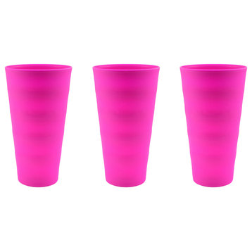 Break-Resistant Plastic Cups 18Oz, Reusable Design, Set of 3, Pink