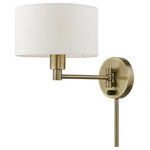 Livex Lighting - Swing Arm Wall Lamps 1 Light Antique Brass Swing Arm Wall Lamp - Add this versatile swing arm wall lamp bedside or above a favorite reading chair to enjoy more light where you need it. The antique brass finish is transitional while the oatmeal fabric shade offers subtle texture.