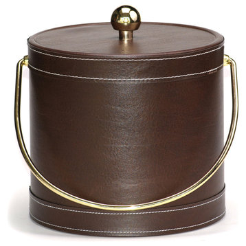 Brown Leatherette Stitched 3-Quart Ice Bucket