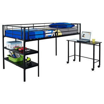 Twin Low Loft Bed With Desk, Black