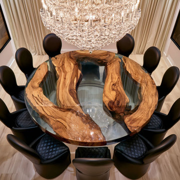 Round Olive Wood & Transparent Black Resin Epoxy Table – Organic Modern Luxury