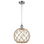 INNOVATIONS LIGHTING - INNOVATIONS LIGHTING 516-1P-PC-G122-10RB Ballston 1-Light Mini Pendant - INNOVATIONS LIGHTING 516-1P-PC-G122-10RB Ballston 1-Light Mini PendantThe Large Farmhouse Rope 1 Light Mini Pendant is part of the Ballston Collection. Includes 10 Feet Brown RopeFamily Name: Large Farmhouse RopeCollection Name: BallstonMetal Finish(Body): Polished ChromeMetal Finish (Canopy/Backplate): Polished ChromeMaterial: Steel, Cast Brass, GlassDimension(in): 13(H) x 10(W) x 10(Dia)Glass Shade Description: Clear Large Farmhouse Glass with Brown RopeGlass Type: Transparent Glass or Metal Shade Shape: SphereGlass or Metal Shade Color: Clear Glass with Brown RopeShade Material: Glass and RopeShade Size(Diameter x Height): 10 X 9Shade Dimension(in): 10(Dia) x 9(H)Canopy Dimensions(in): 4.5 x .75Minimum Height (Fixture Height with Shade, Cord or Included Stems & Canopy)(IN): 15.75Max Height (Fixture Height with Cord or Included Stems & Canopy)(IN): 133.75Cord: 10 Feet Of Silver CordSloped Ceiling Compatible: YesBulb: (1)60W Medium Base Incandescent(Not Included), DimmableColor Temperature: 2200Lumens: 220Color Rendering Index(CRI): 99.9Life Expectancy(Hours): 2000Voltage : 120Warranty: 2 Year Finish, Lifetime ElectricalSlope Ceiling Compatible4.5 inch 2mm Heavy Cast CanopyRated for 100 Watt MaximumUL/CUL Damp RatedIn order to maintain the finish we recommend simply using water and a cheesecloth towelCompatible with Incandescent, LED, Fluoresent and Halogen bulbs