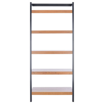 Rhett 5 Tier Leaning Etagere/Bookcase, Natural/Charcoal