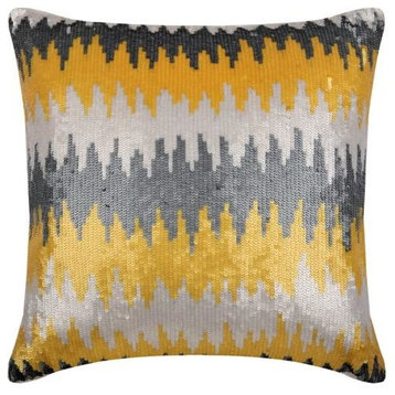 Yellow Throw Pillow Cover, Ombre Sequins 26"x26" Silk, Melting Lava