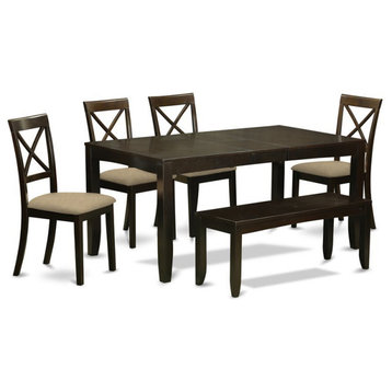East West Furniture Lynfield 6-piece Dining Set with Bench in Cappuccino